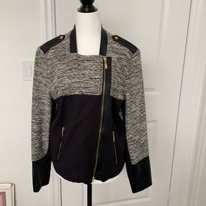 Peter Nygard jacket with black leather partial sleeves and collar size 10